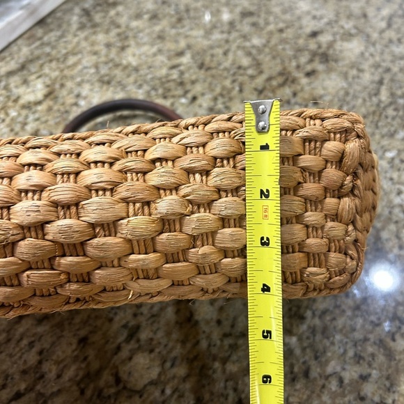 Boho Vintage  Brighton Tan and Brown Woven Tote Bag with Leather Handles. - Picture 12 of 13